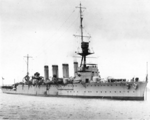 HMAS Adelaide (I) in her original configuration with four funnels. Image credit: Department of Defence